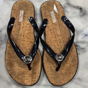 Michael Kors Black and Tan Flip Flops